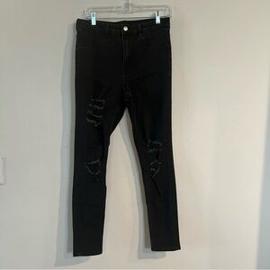NWOT H&M Divided Jeans Womens Size 10 Black Distressed Ripped Stretch